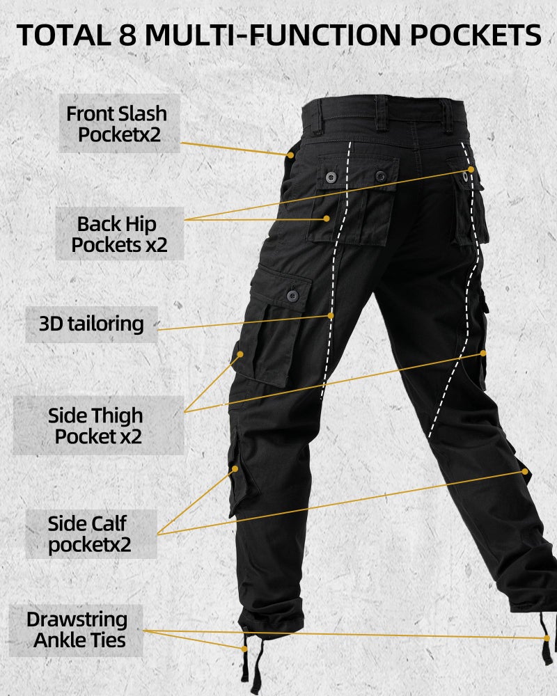 AKARMY Men's Camo Cargo Work Pants Cotton Military Army Casual Tactical Wild Combat Pants with 8 Pockets Black 40x32 - Image 4